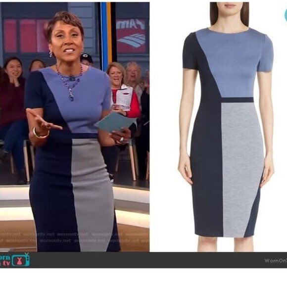 St. John Collection Slanted Colorblock Milano Dress - Picture 6 of 12